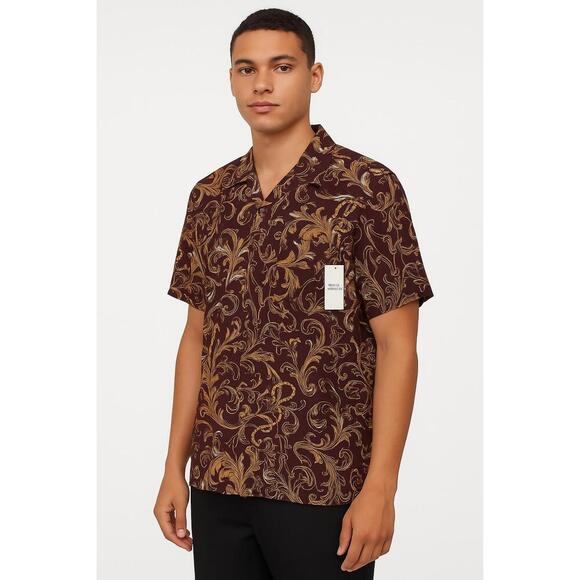 Haiku Collective Maroon Short Sleeve Paisley Print Relaxed Button Up Shirt Small - Picture 1 of 7